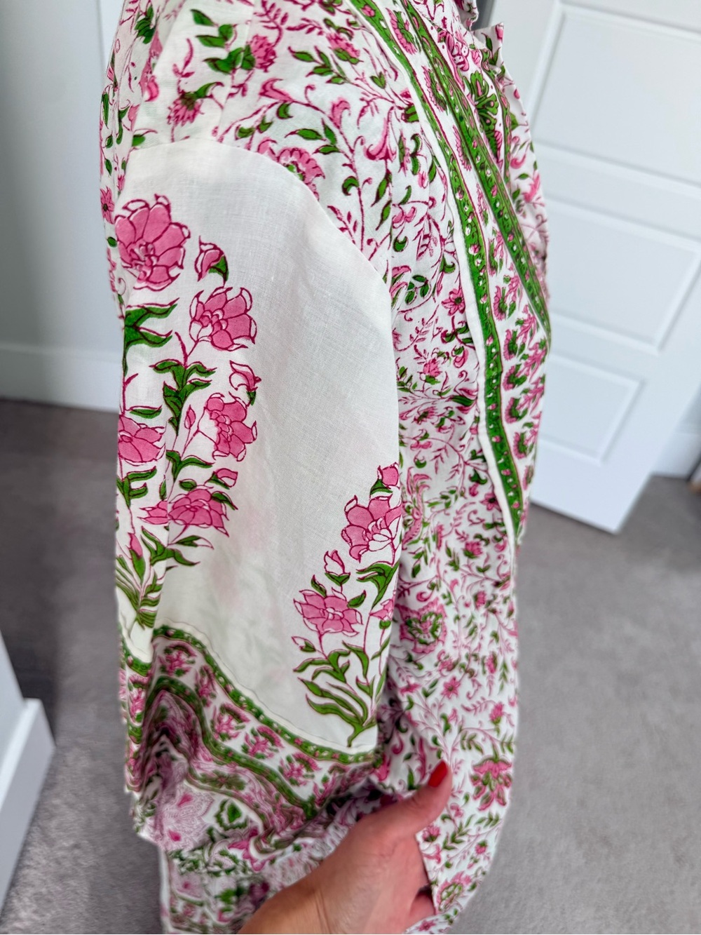 Like New XL Sue Sartor Floral Belted Flounce Midi Dress in Pink & Green - Picture 7 of 13